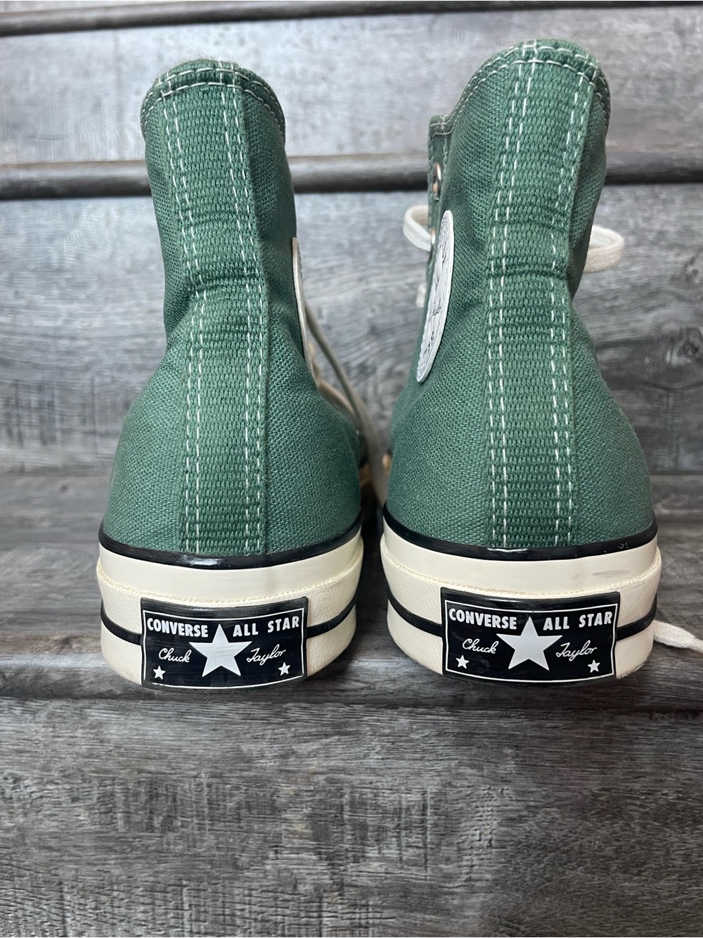 Converse High Top Sneakers in Sage Green and Cream - Picture 3 of 8